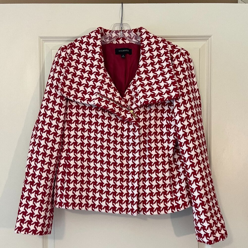 Talbots Houndstooth Wool Moto Jacket